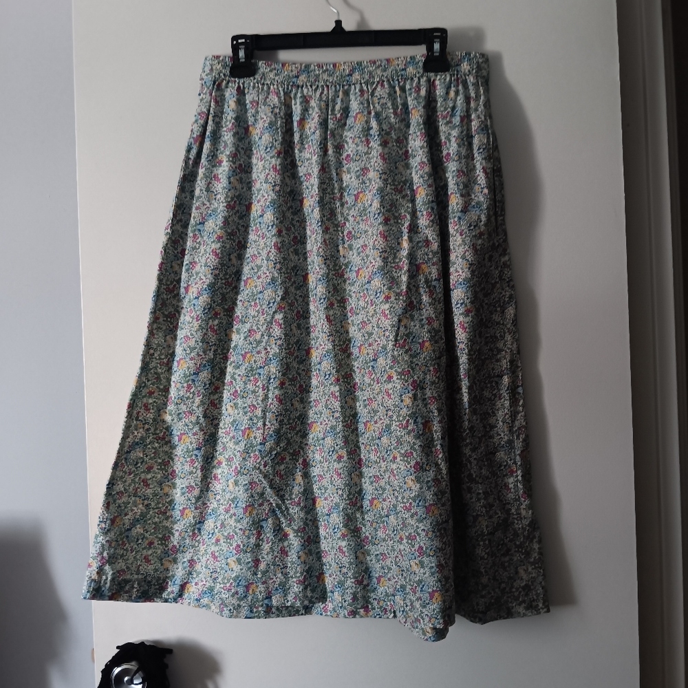 LIBERTY Art Fabrics x Tilley Floral Blue Green Purple Yellow Cotton Skirt L - Picture 2 of 3
